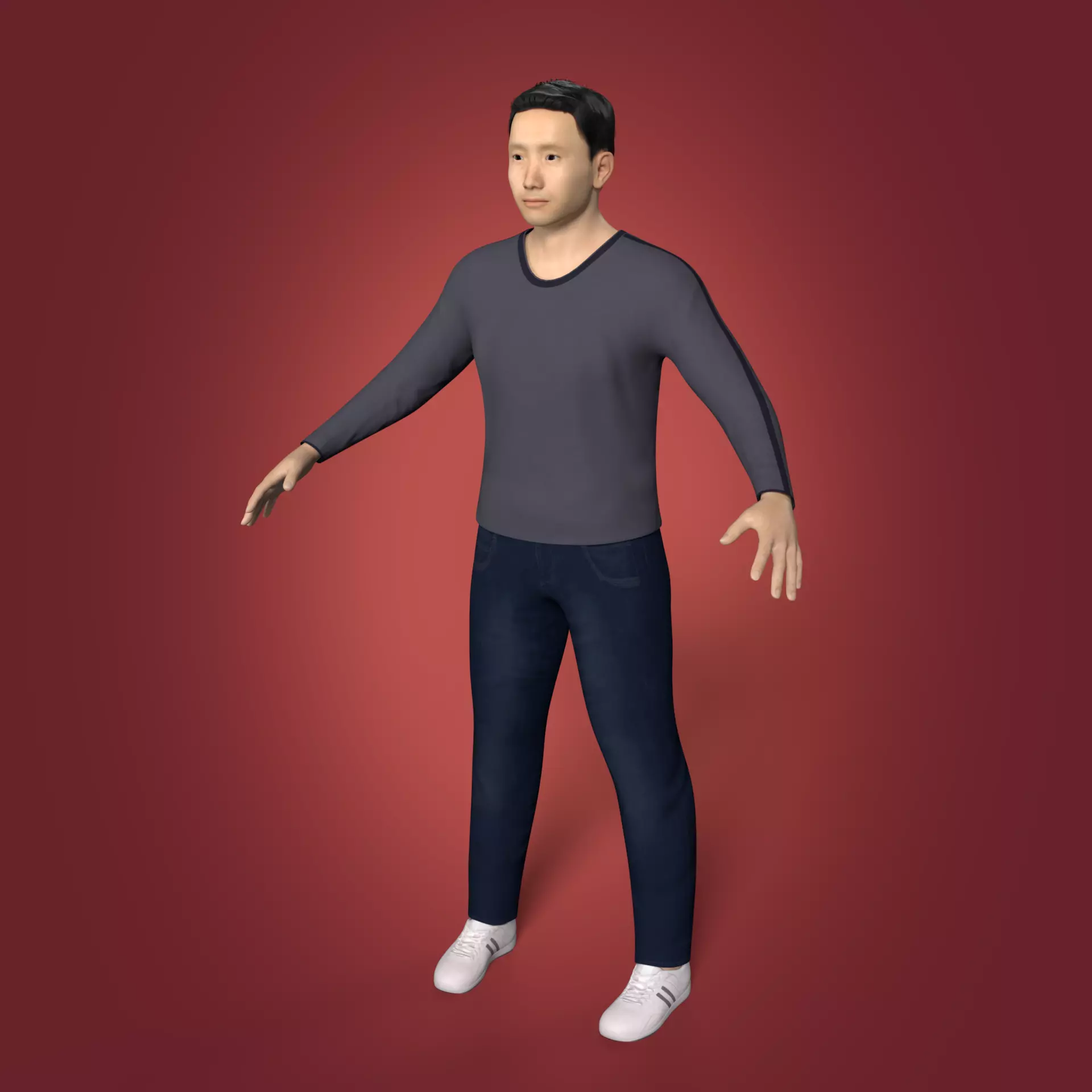 Asian Man With Casual Clothes -- Rigged Low-poly 3D model_0