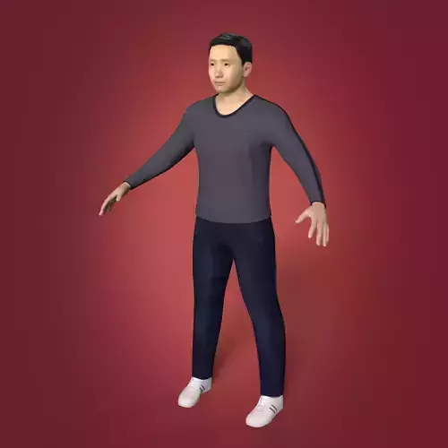 Asian Man With Casual Clothes -- Rigged  Low-poly 3D model