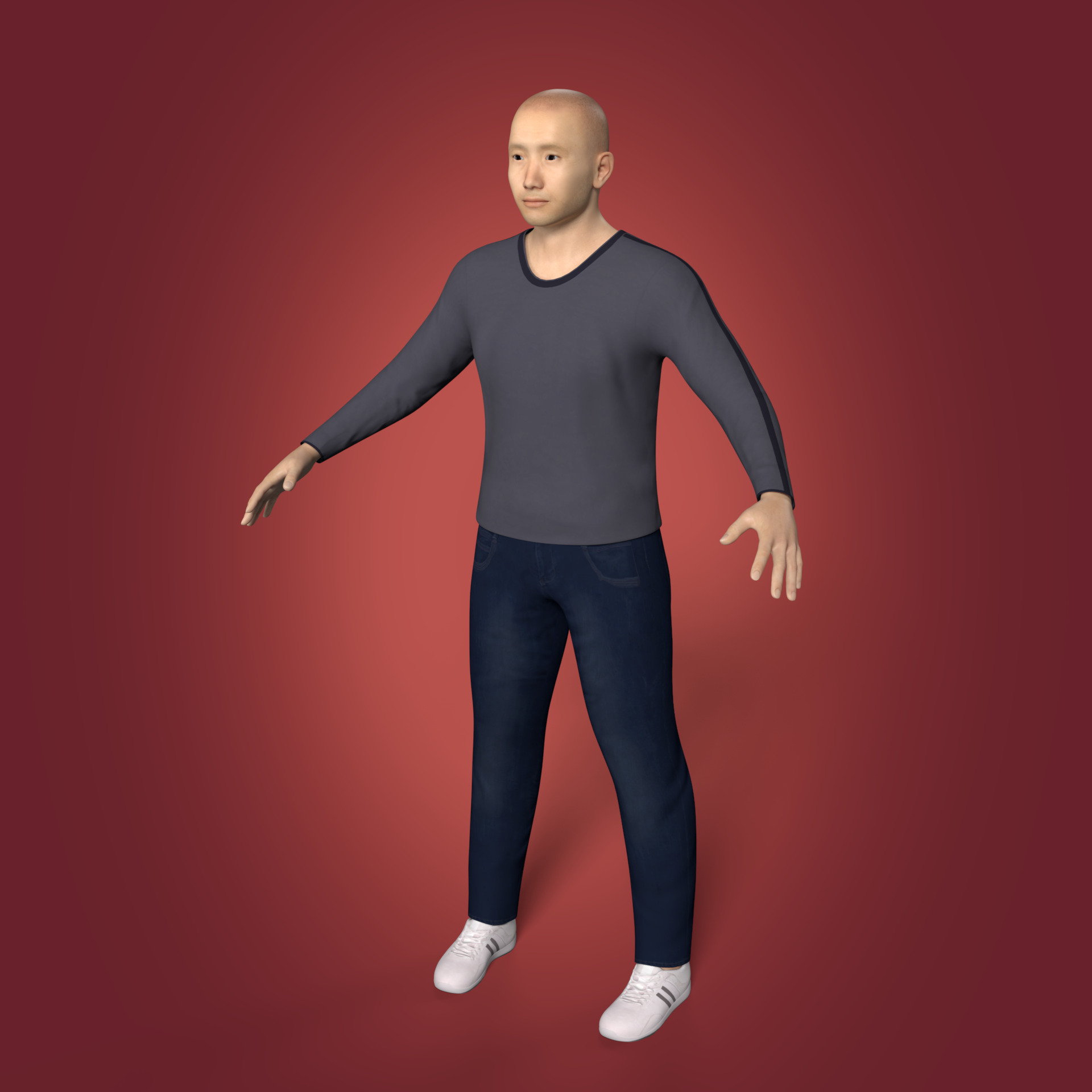 Asian Man With Casual Clothes -- Rigged Low-poly 3D model_1