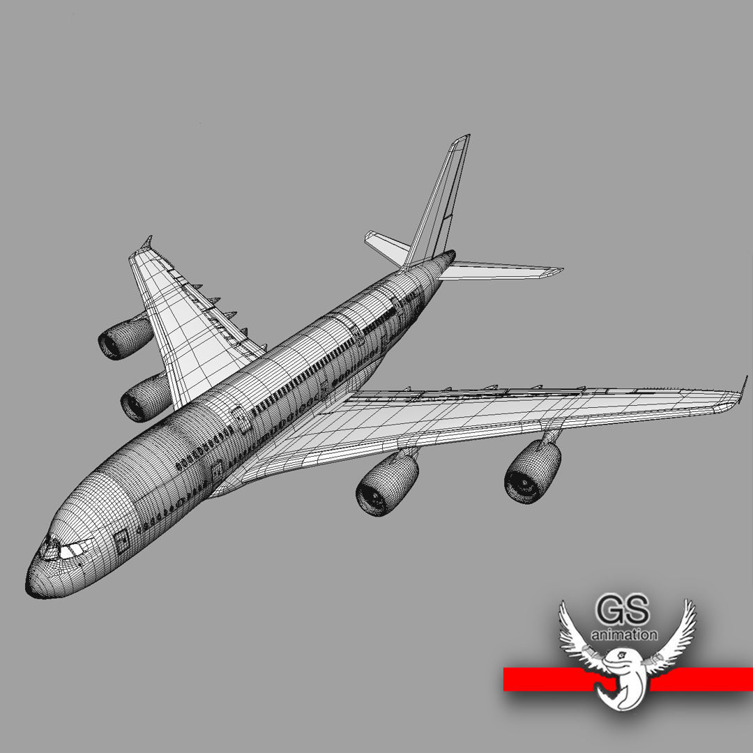 Airbus A380 with landing gear Low-poly 3D model_11