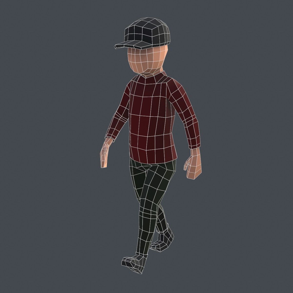 Low Poly Boy in Red Shirt Character Low-poly 3D model_11