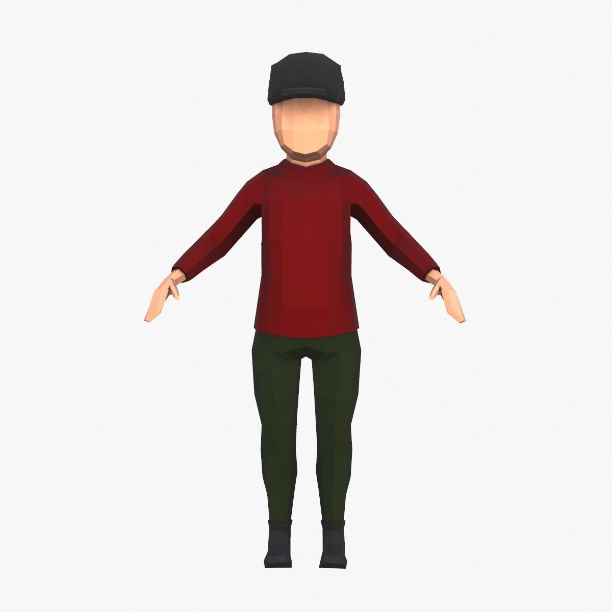 Low Poly Boy in Red Shirt Character Low-poly 3D model_3