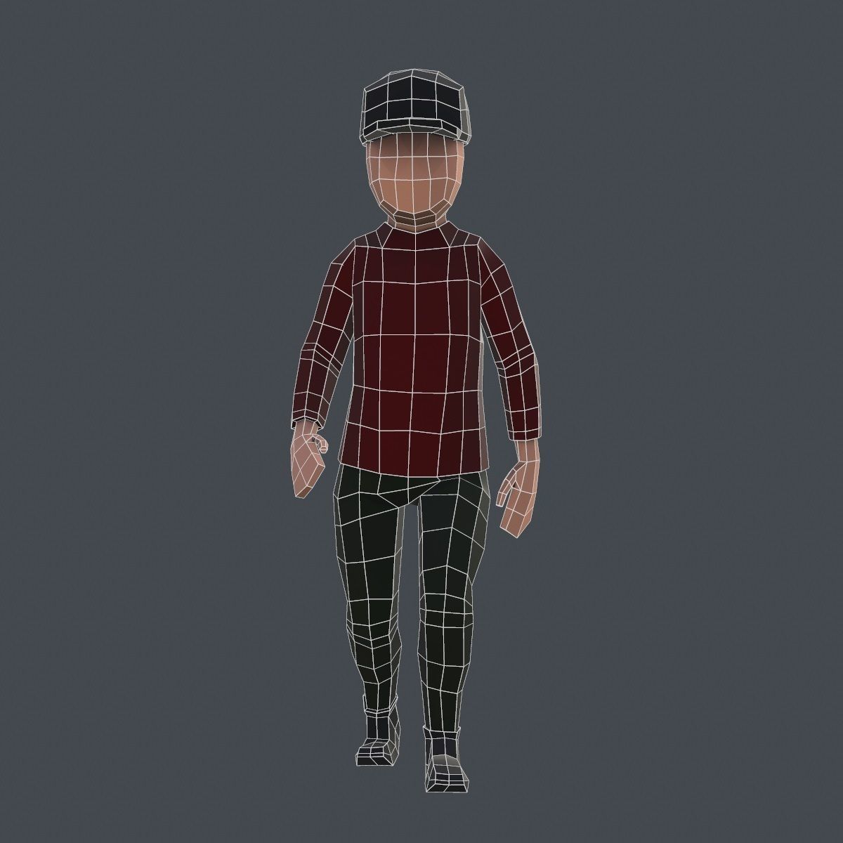 Low Poly Boy in Red Shirt Character Low-poly 3D model_10