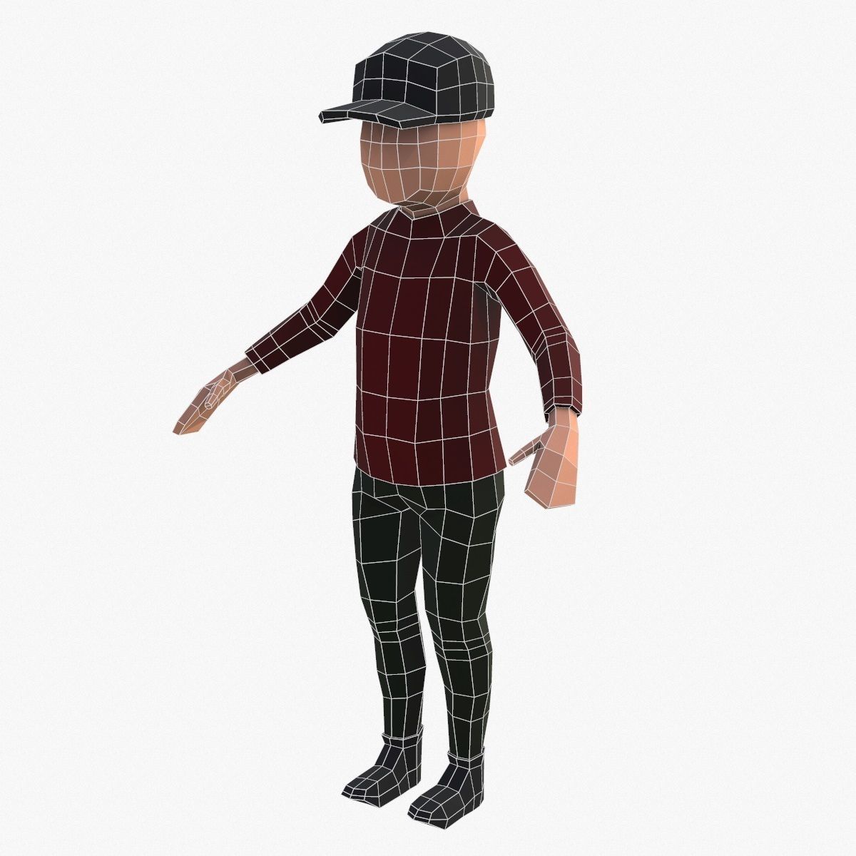 Low Poly Boy in Red Shirt Character Low-poly 3D model_12