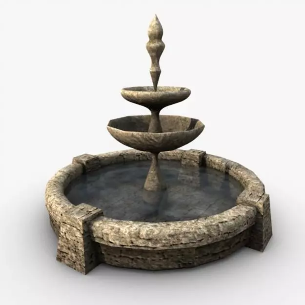 Low poly stone fountain 3D model