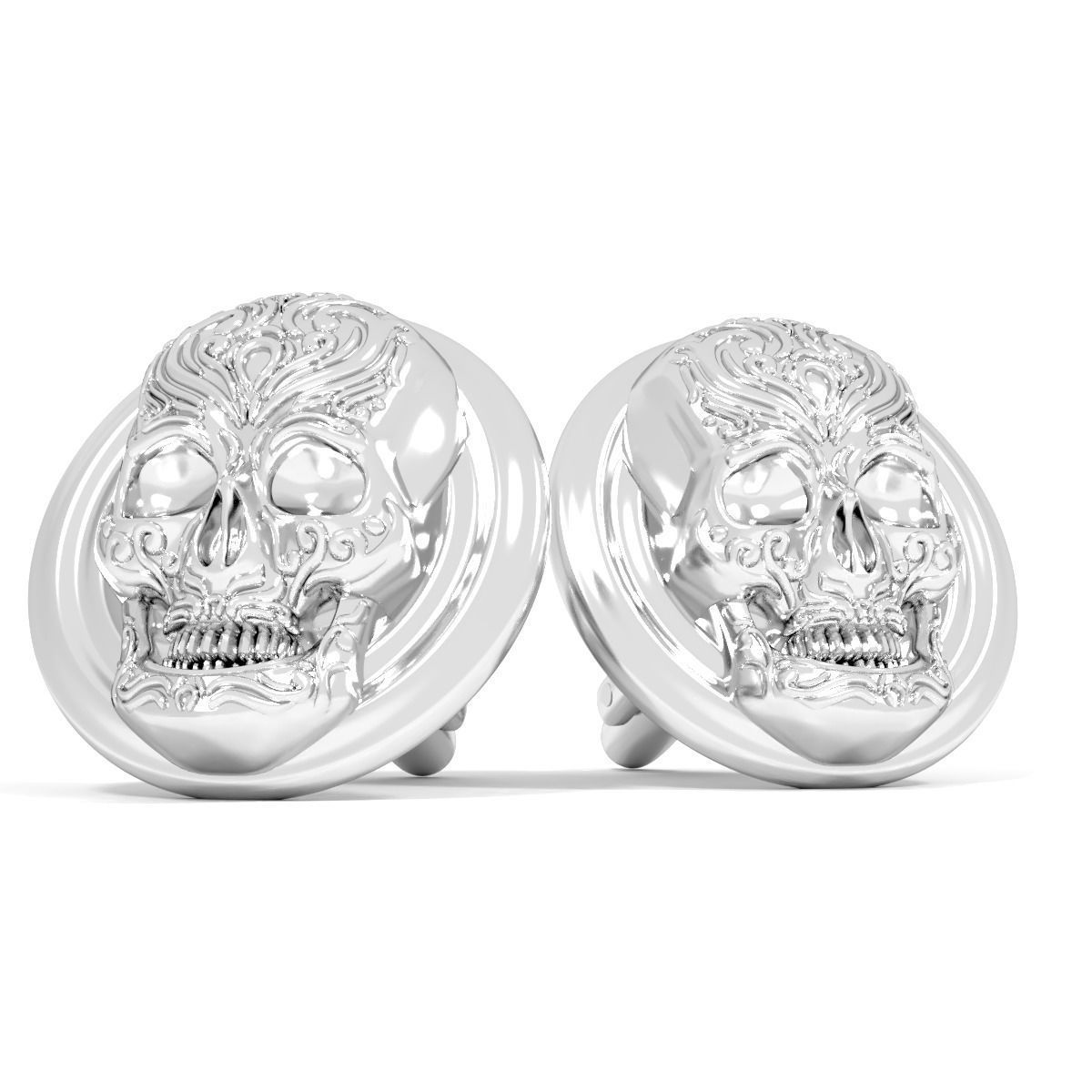 skull cufflinks 3D print model_1