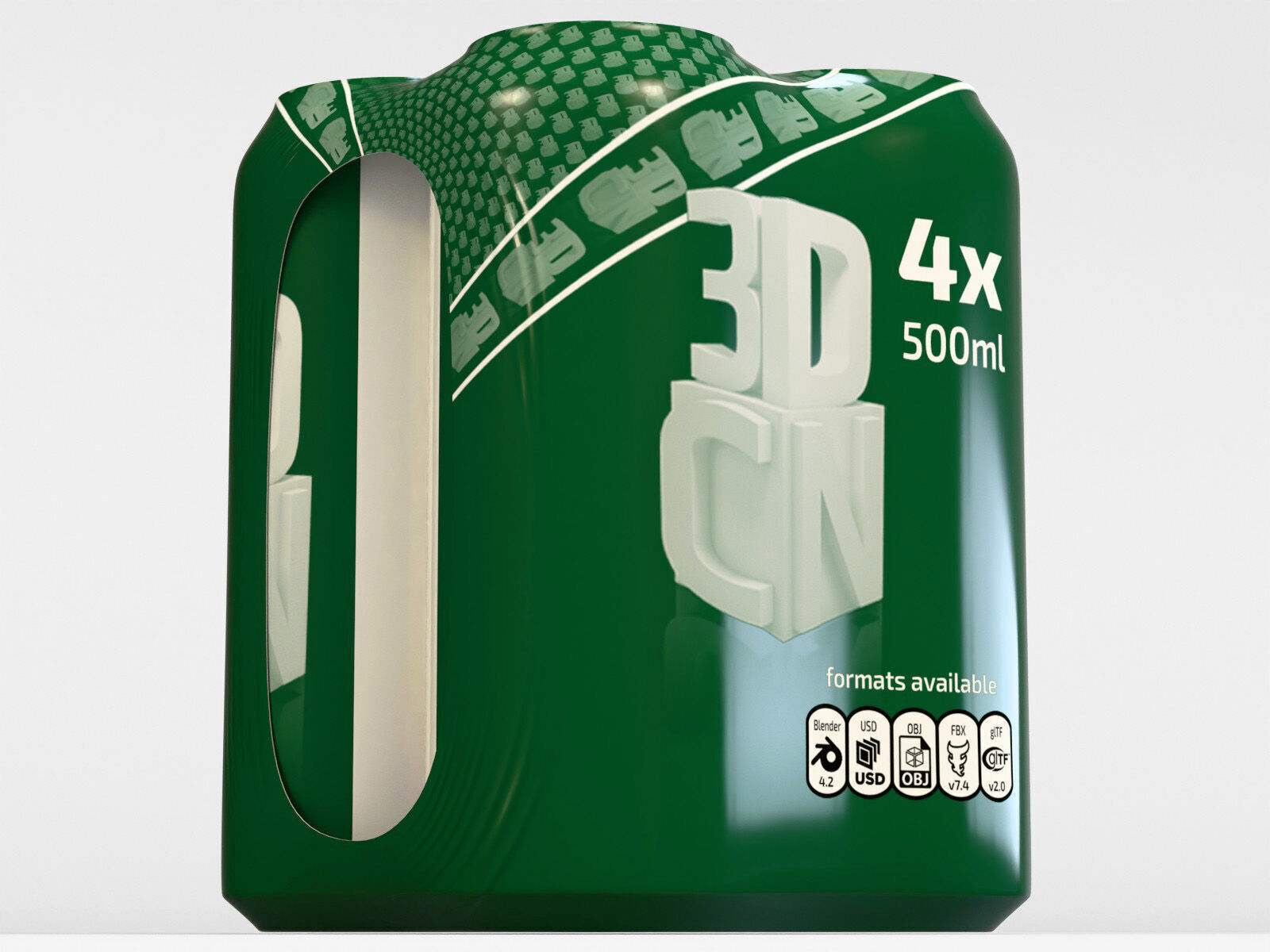 Model of 4 500ml cans in a plastic shrinkwrap 3D model_8