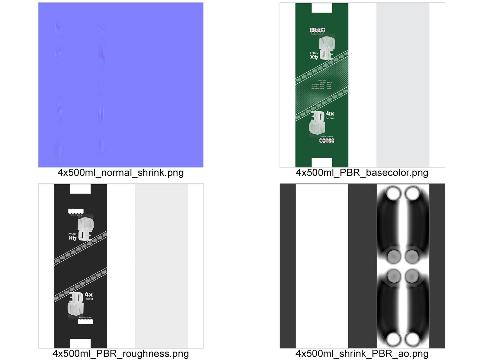 Model of 4 500ml cans in a plastic shrinkwrap 3D model_11