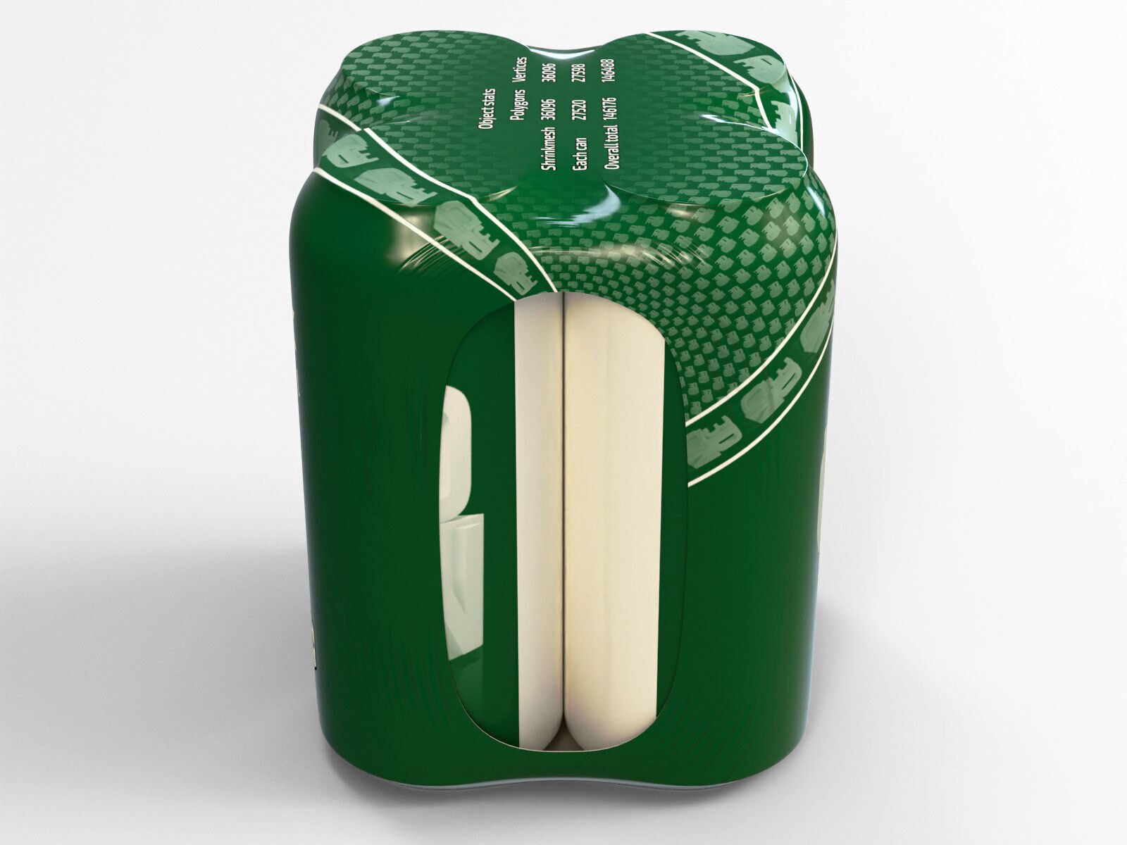 Model of 4 500ml cans in a plastic shrinkwrap 3D model_4