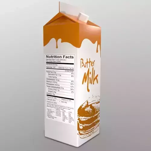 Buttermilk carton box with orange and design Low-poly 3D model