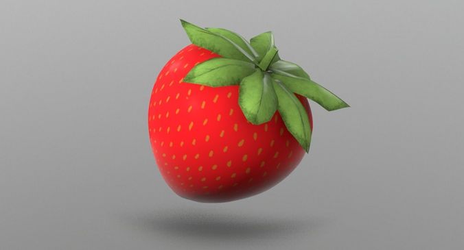 Strawberry with leaves Low-poly 3D model