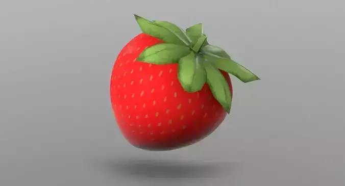 Strawberry with leaves Low-poly 3D model