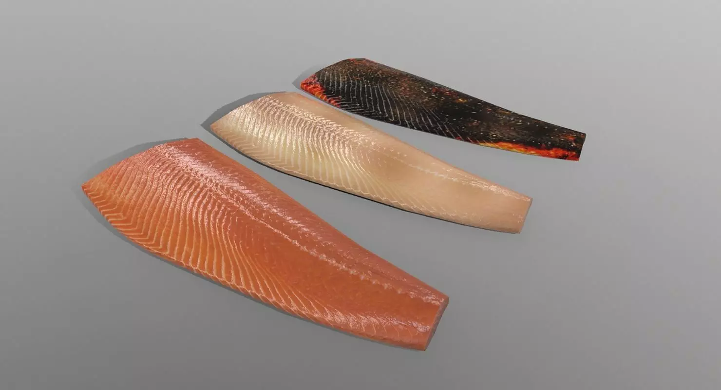 Salmon three pieces of fish Low-poly 3D model