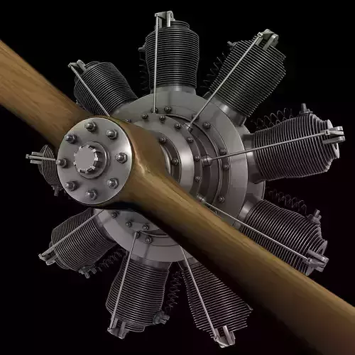 French Gnome 9N Monosoupape rotary engine 3D model