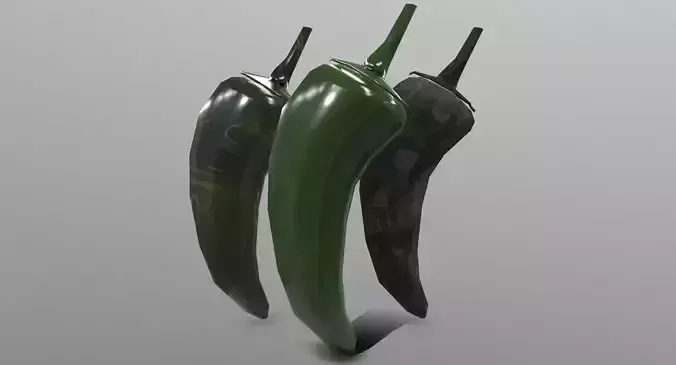 Jalapeno three chili peppers Low-poly 3D model