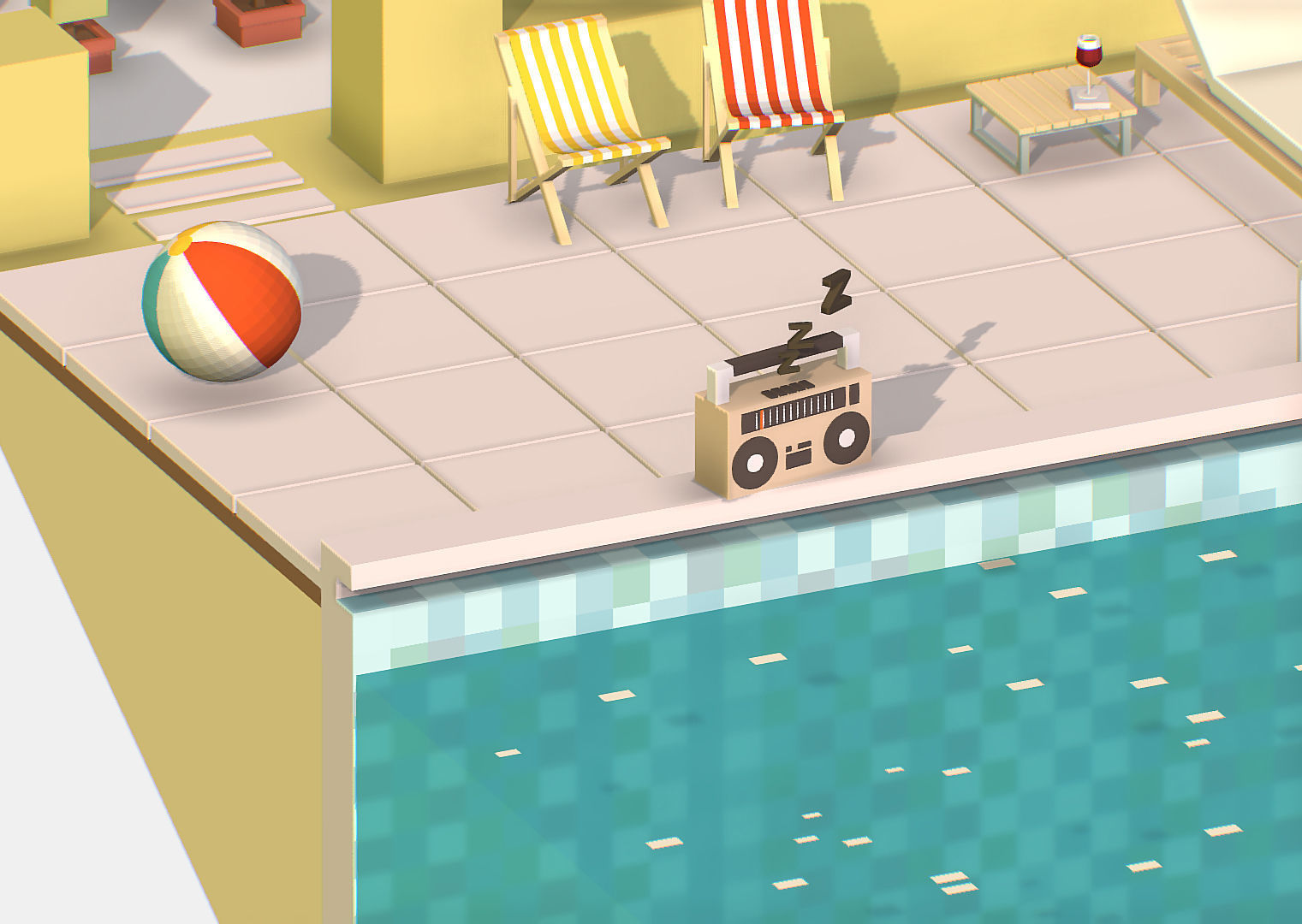 Summer Cafe Pizza Pool sun lounger Low-poly 3D model_17