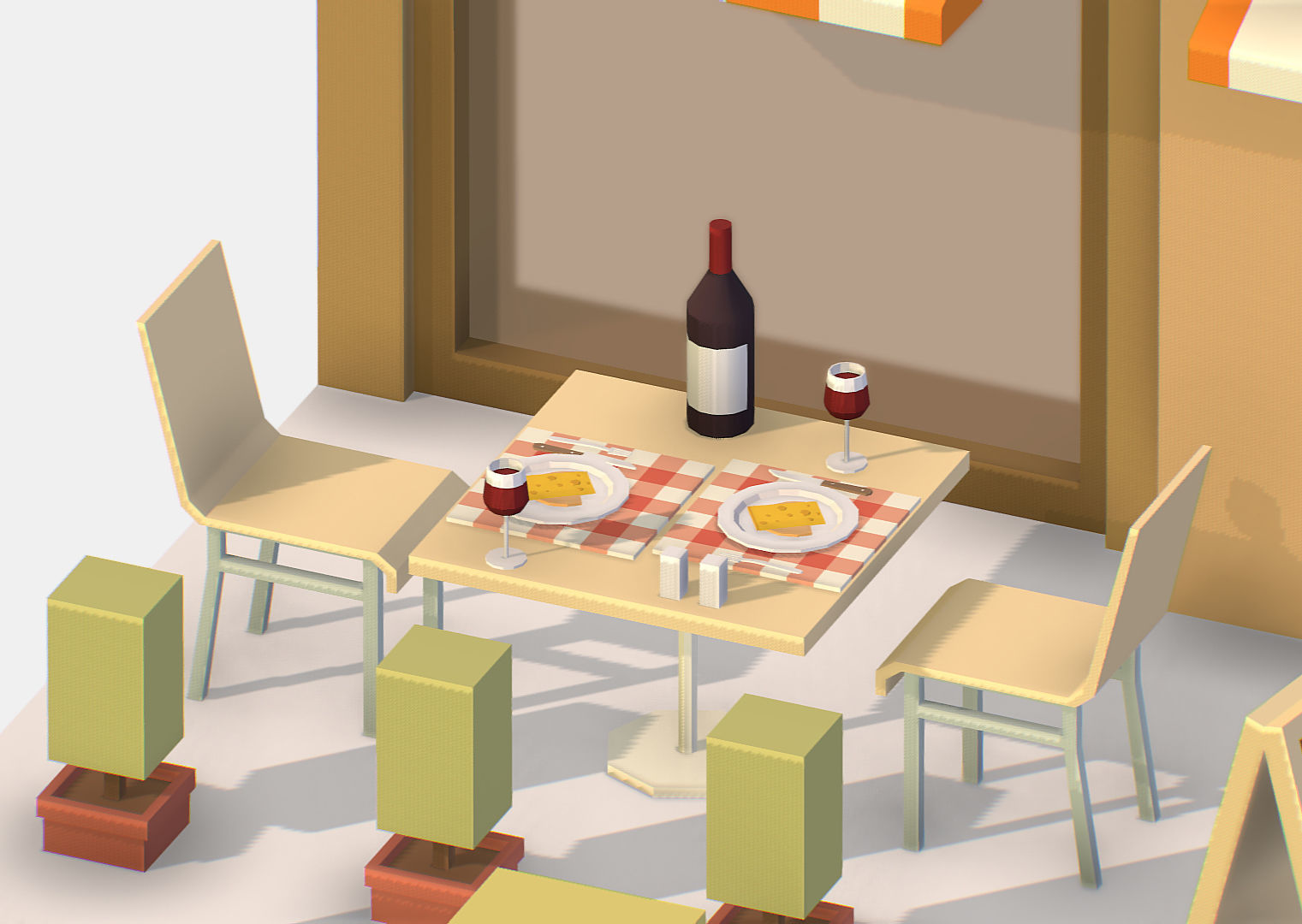 Summer Cafe Pizza Pool sun lounger Low-poly 3D model_8