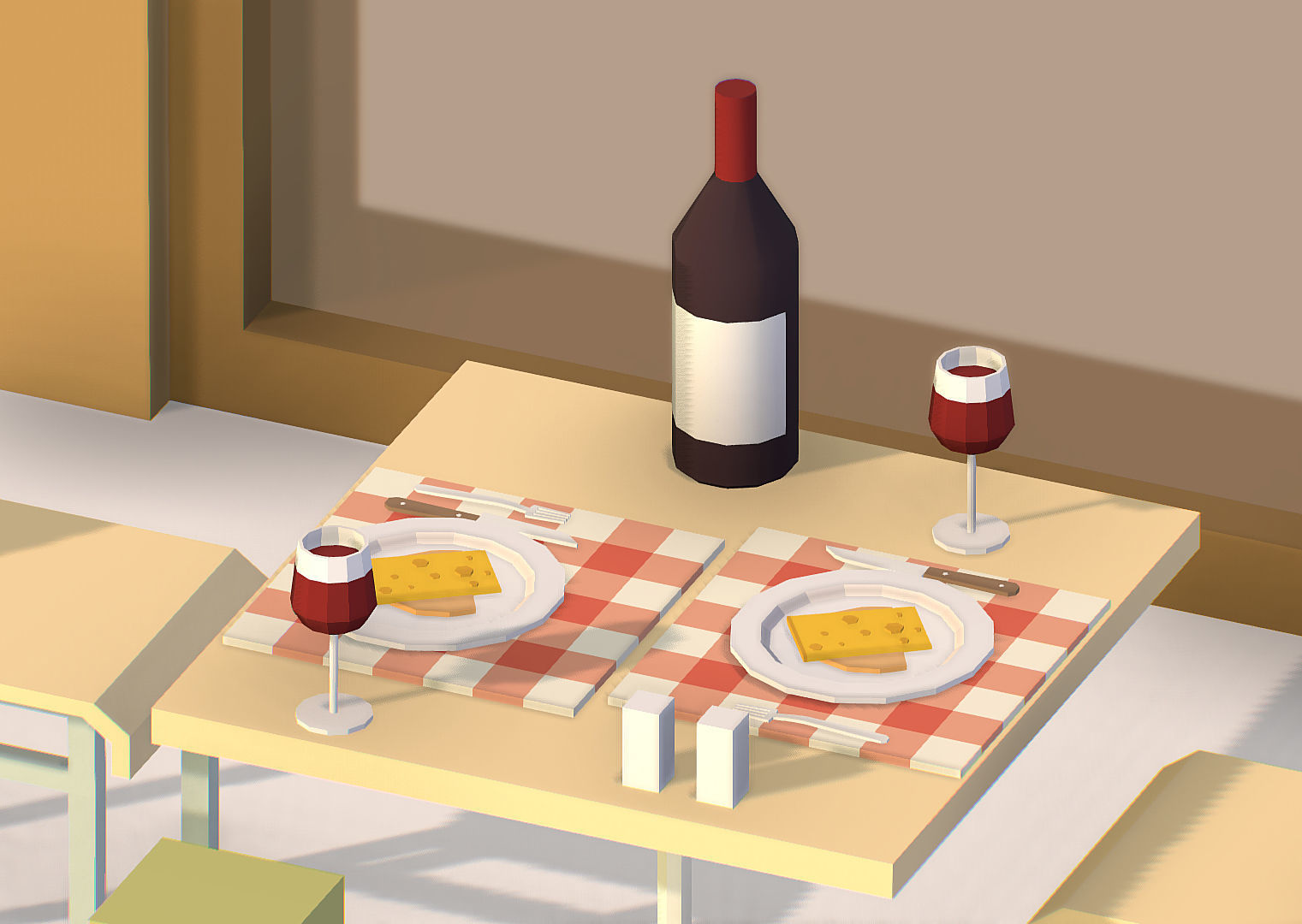 Summer Cafe Pizza Pool sun lounger Low-poly 3D model_13