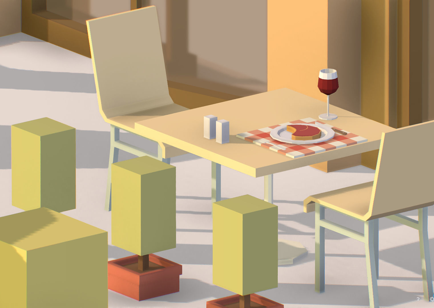 Summer Cafe Pizza Pool sun lounger Low-poly 3D model_18