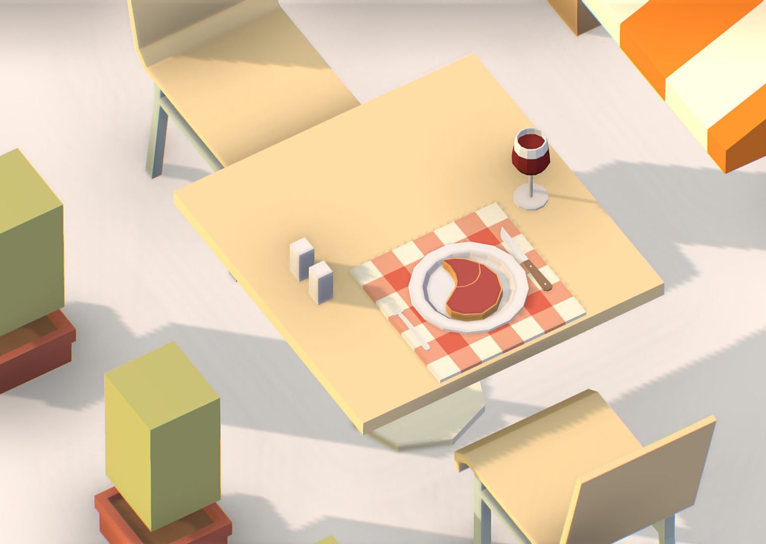 Summer Cafe Pizza Pool sun lounger Low-poly 3D model_22