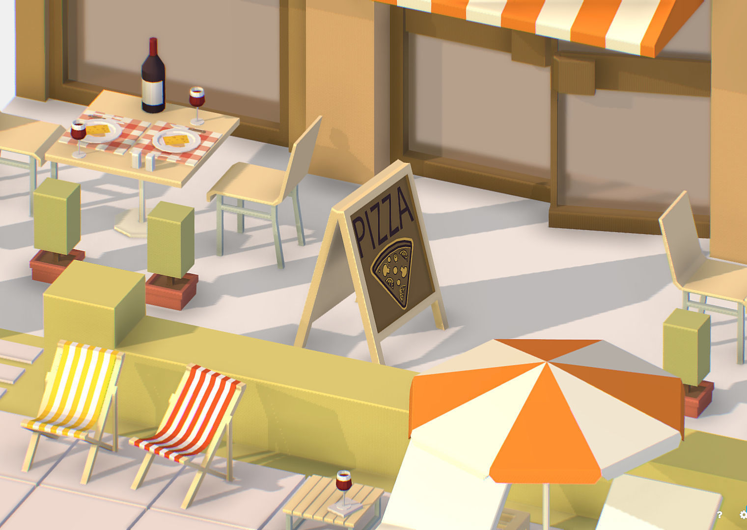 Summer Cafe Pizza Pool sun lounger Low-poly 3D model_11