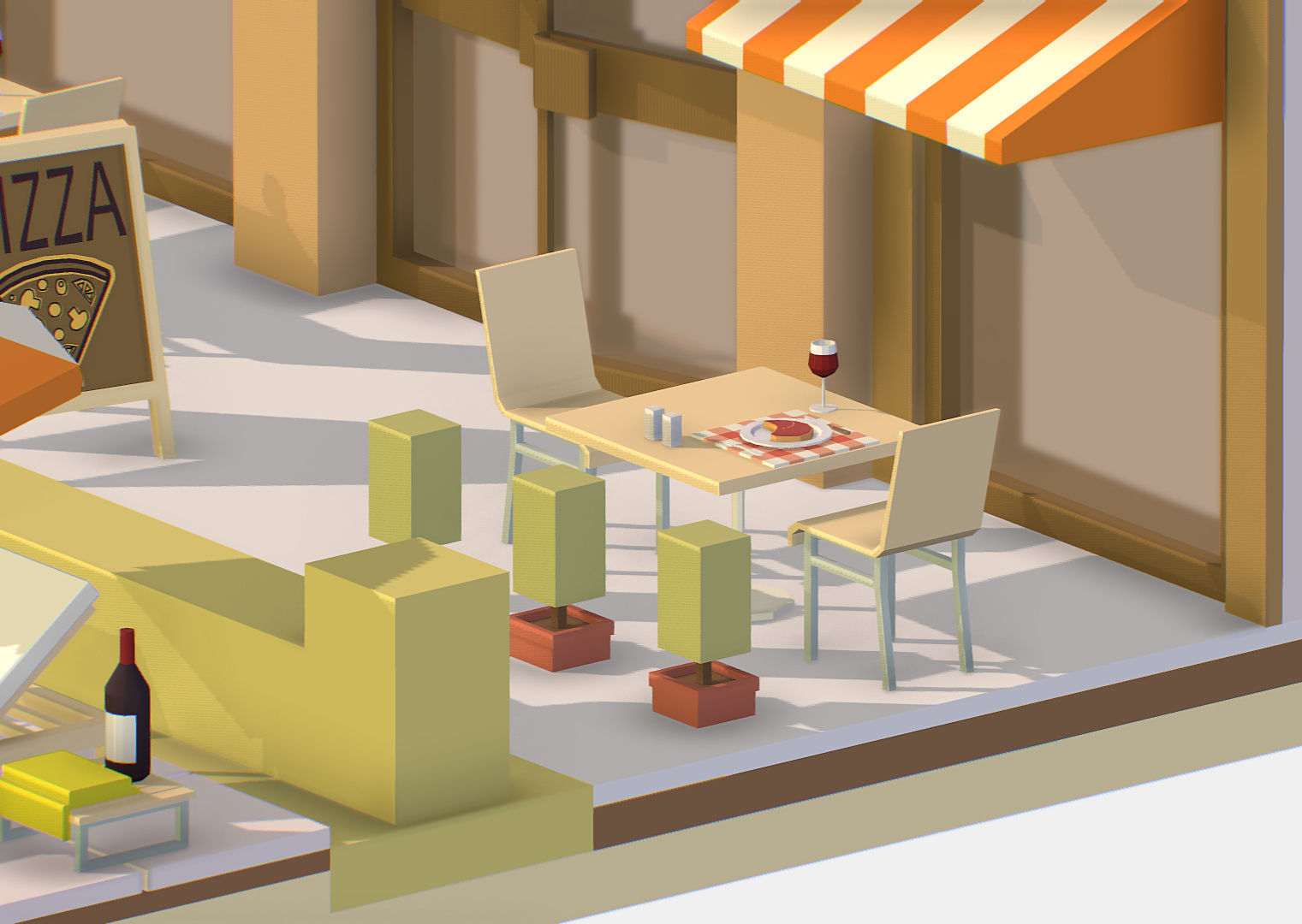 Summer Cafe Pizza Pool sun lounger Low-poly 3D model_16