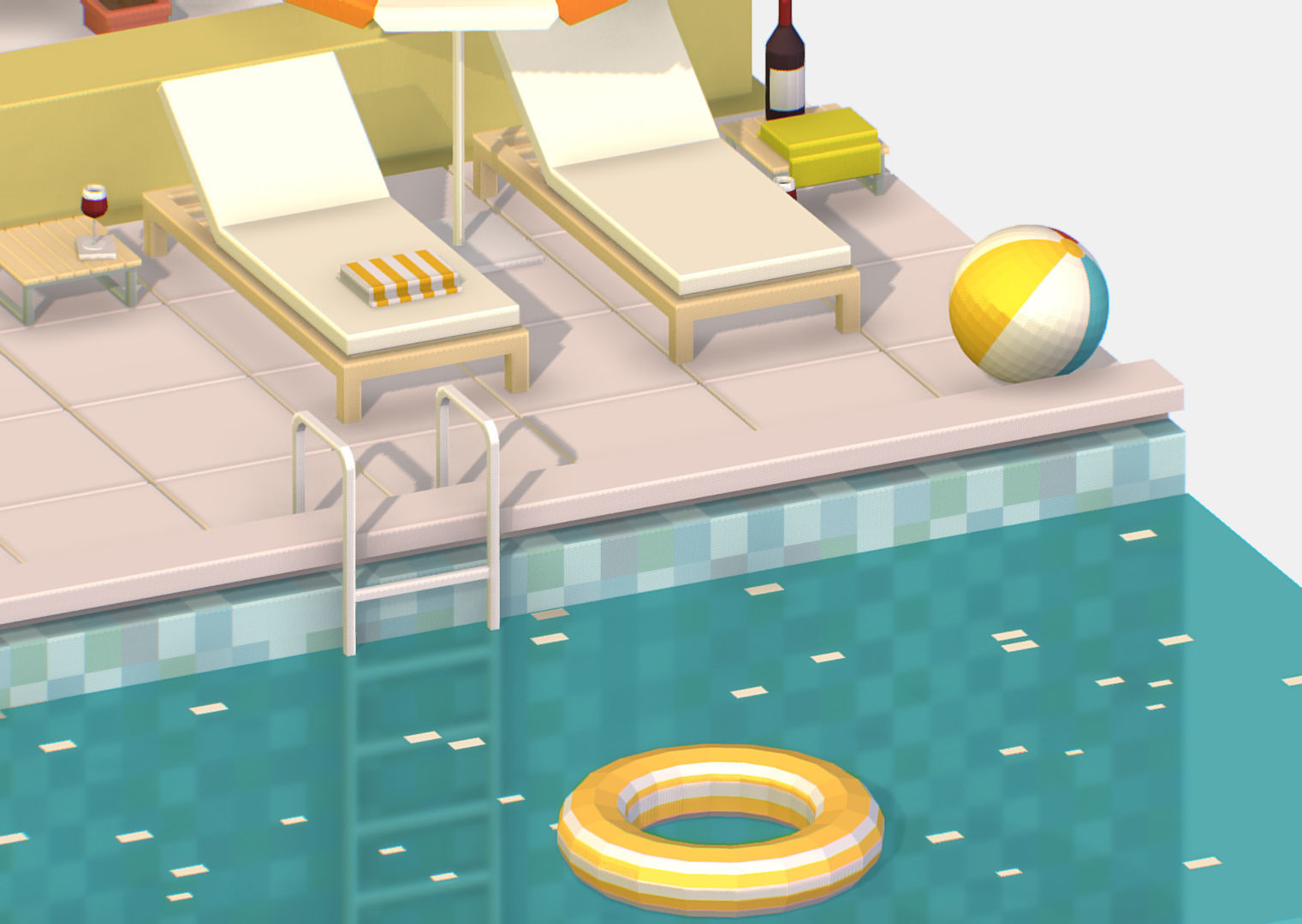 Summer Cafe Pizza Pool sun lounger Low-poly 3D model_20