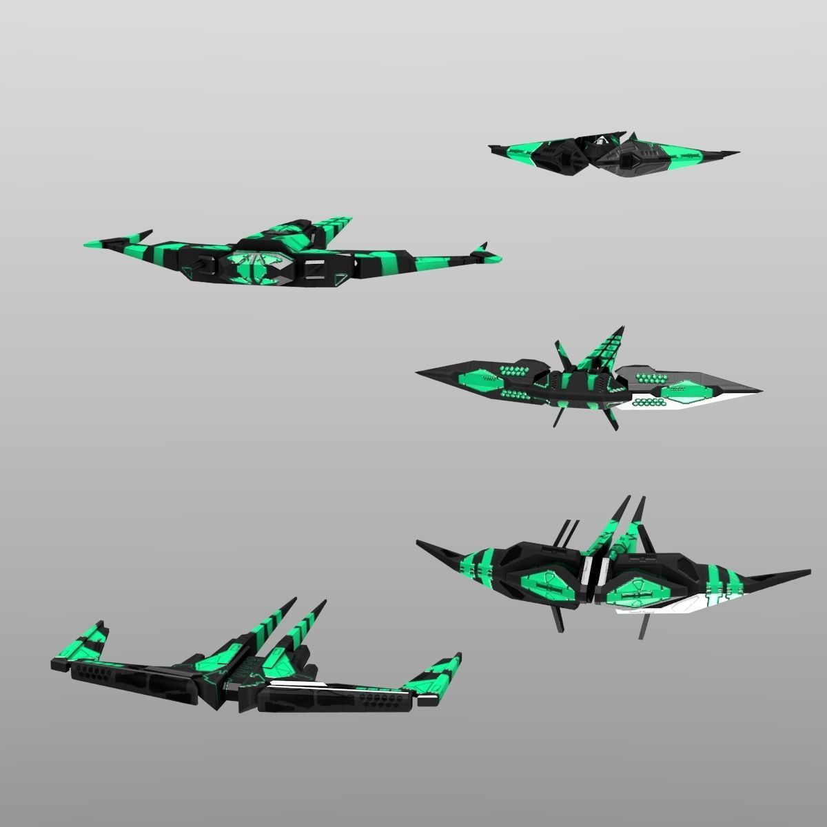 Alien Spaceship Set Low-poly 3D model_1