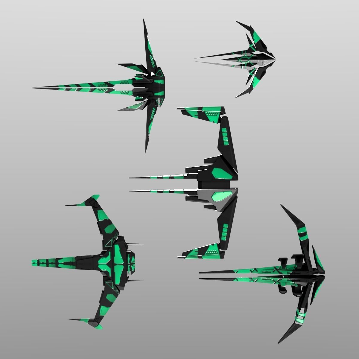 Alien Spaceship Set Low-poly 3D model_6