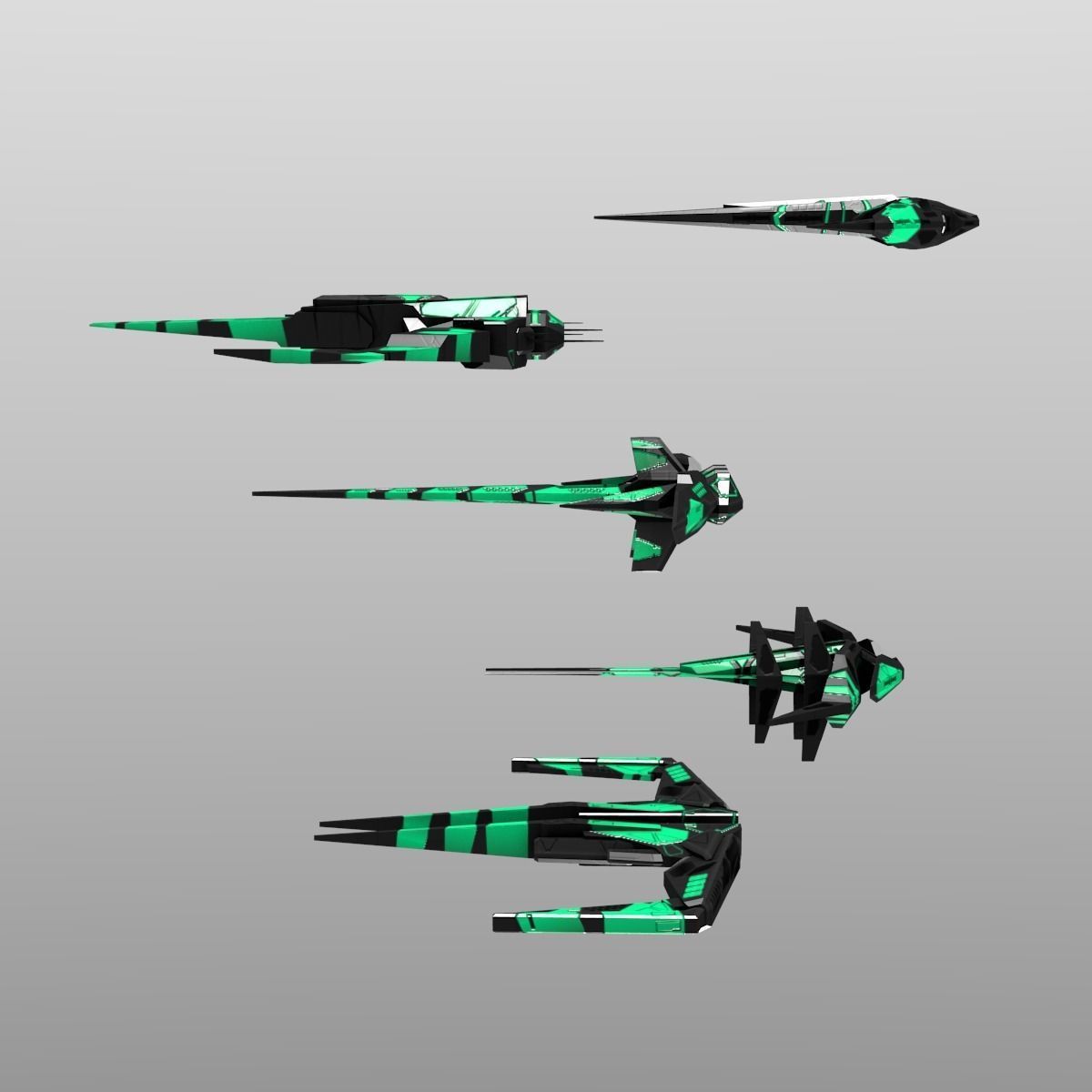 Alien Spaceship Set Low-poly 3D model_2