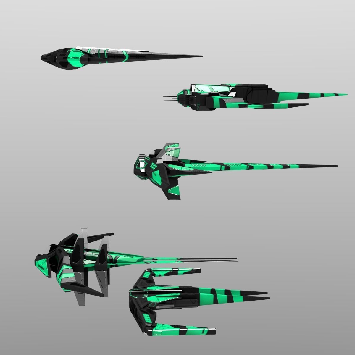 Alien Spaceship Set Low-poly 3D model_5