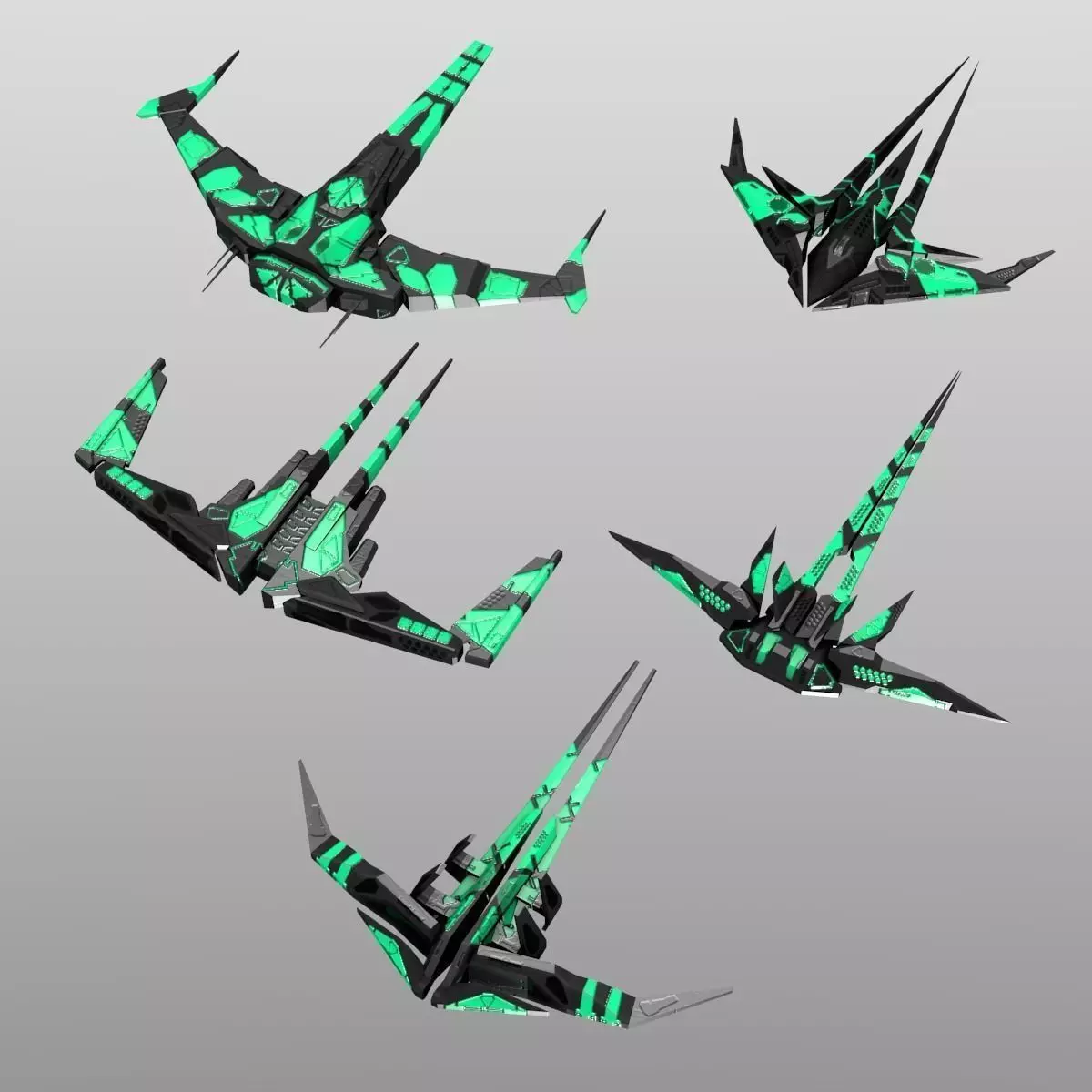 Alien Spaceship Set Low-poly 3D model_0
