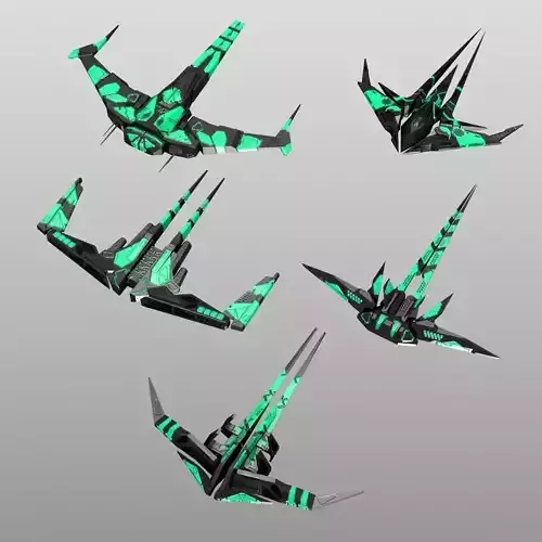 Alien Spaceship Set Low-poly 3D model