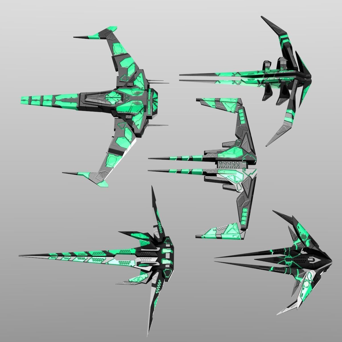 Alien Spaceship Set Low-poly 3D model_4