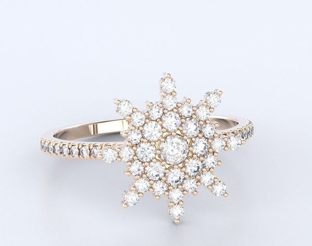 Stylish snowflake ring with diamonds in many sizes 266 3D print model