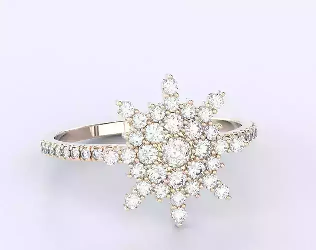 Stylish snowflake ring with diamonds in many sizes 266 3D print model