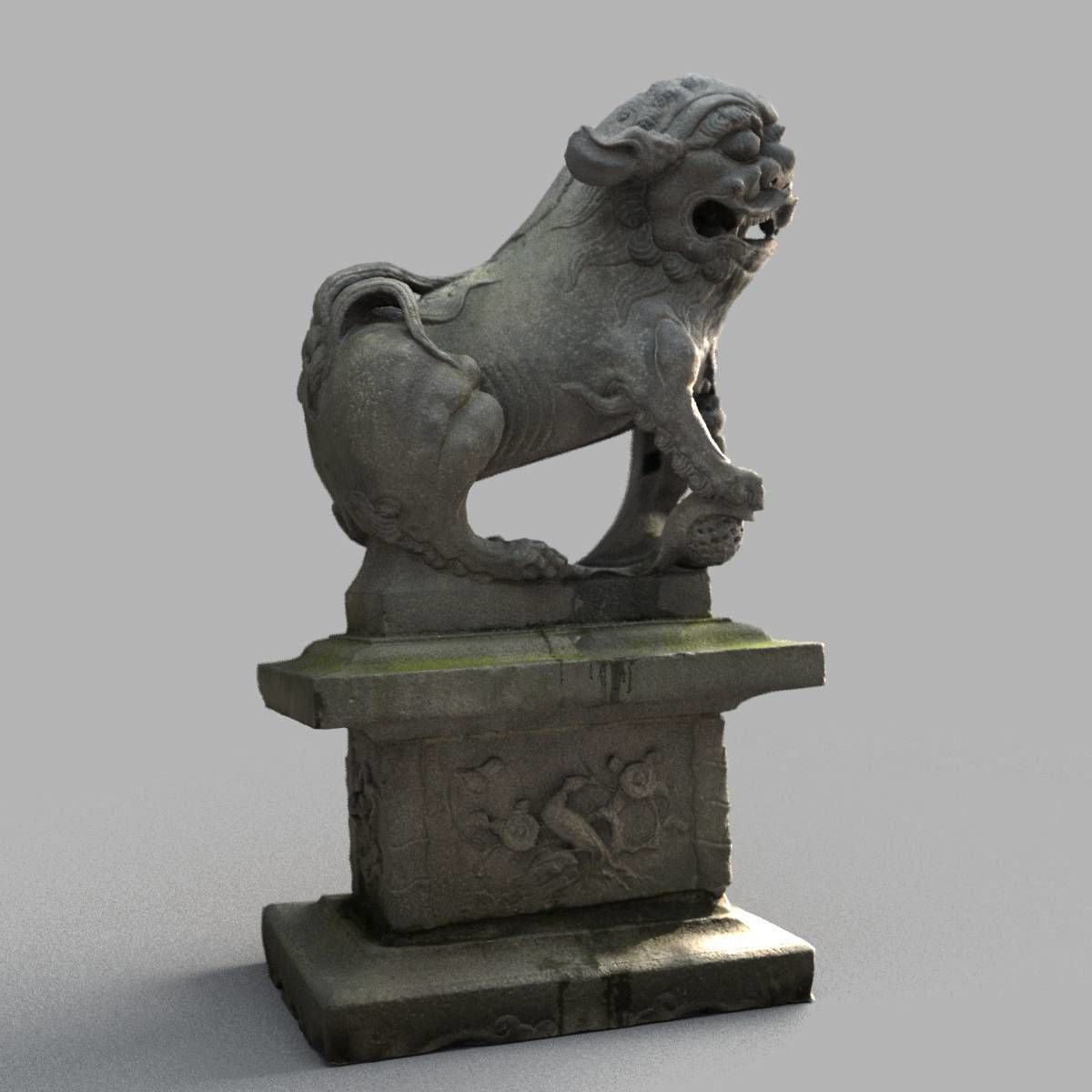 Lion-Statue-008M japanese lion statue Low-poly 3D model_1