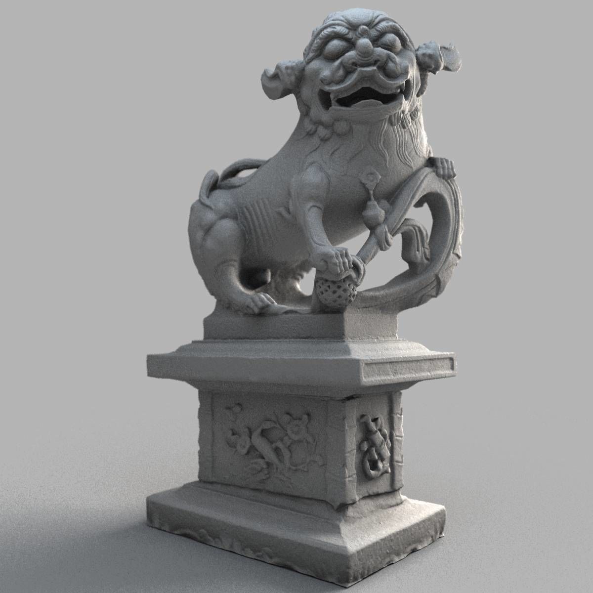 Lion-Statue-008M japanese lion statue Low-poly 3D model_6