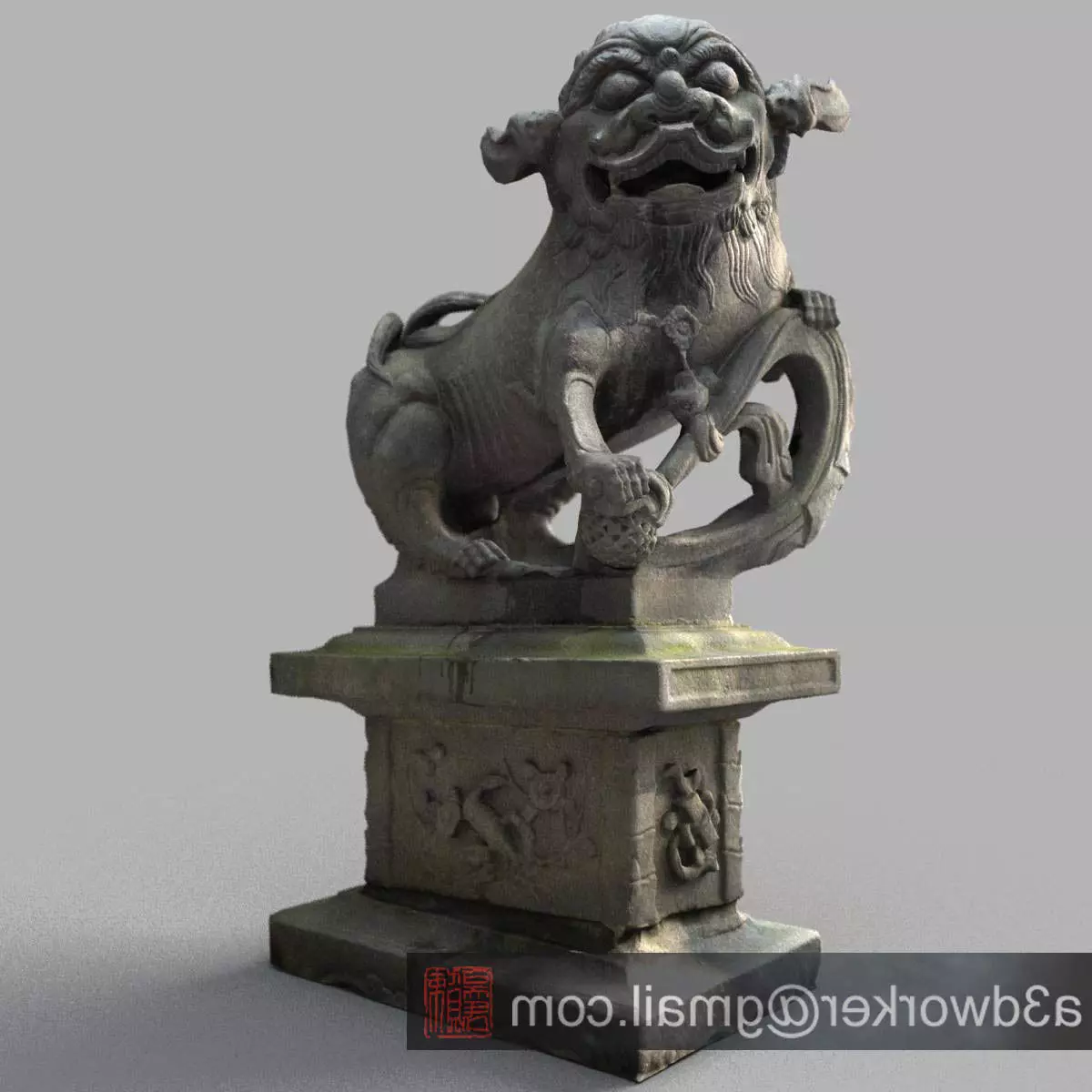 Lion-Statue-008M japanese lion statue Low-poly 3D model_0