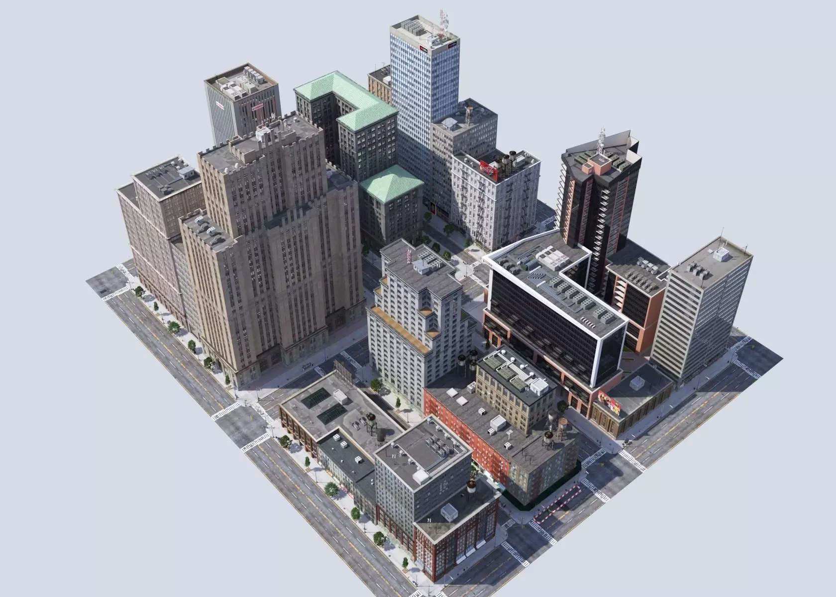 Metropolis city block 3D Low-poly 3D model