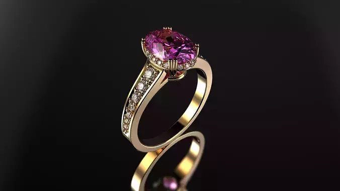 Pink Sapphire Ring In Oval Cut From Gemone Diamonds 3D print model
