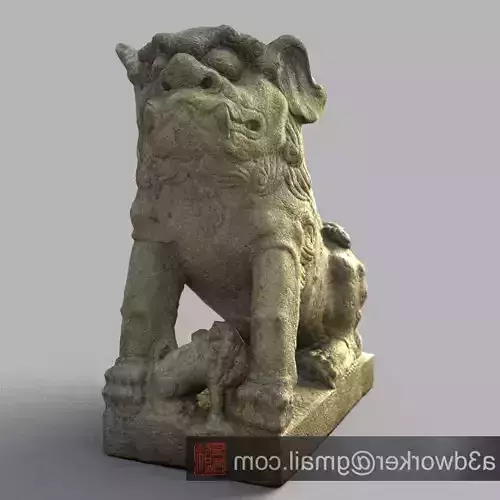 Lion-Statue-011F stone statue of chinese lion Low-poly 3D model