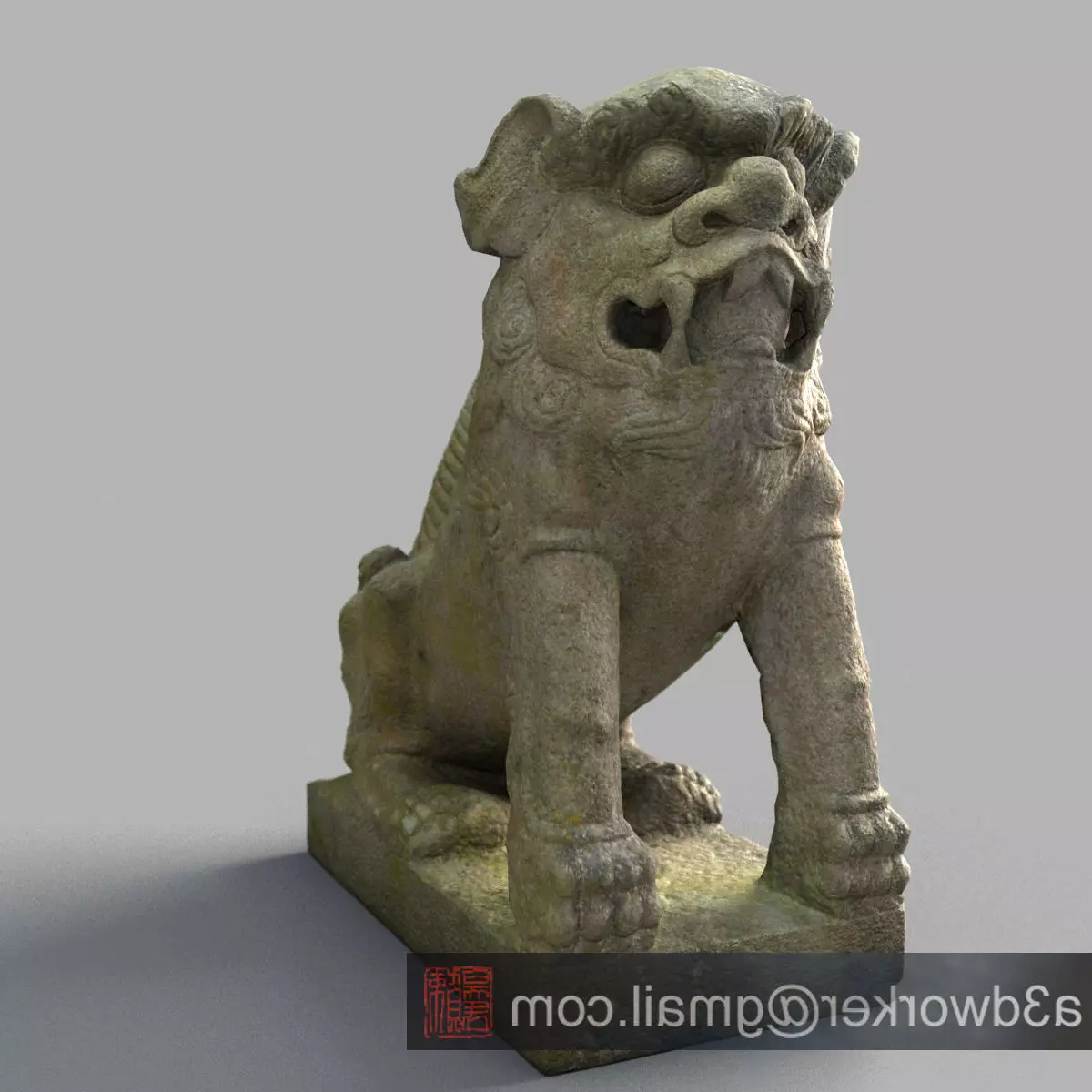 Lion-Statue-011M chinese lion statue Low-poly 3D model_0