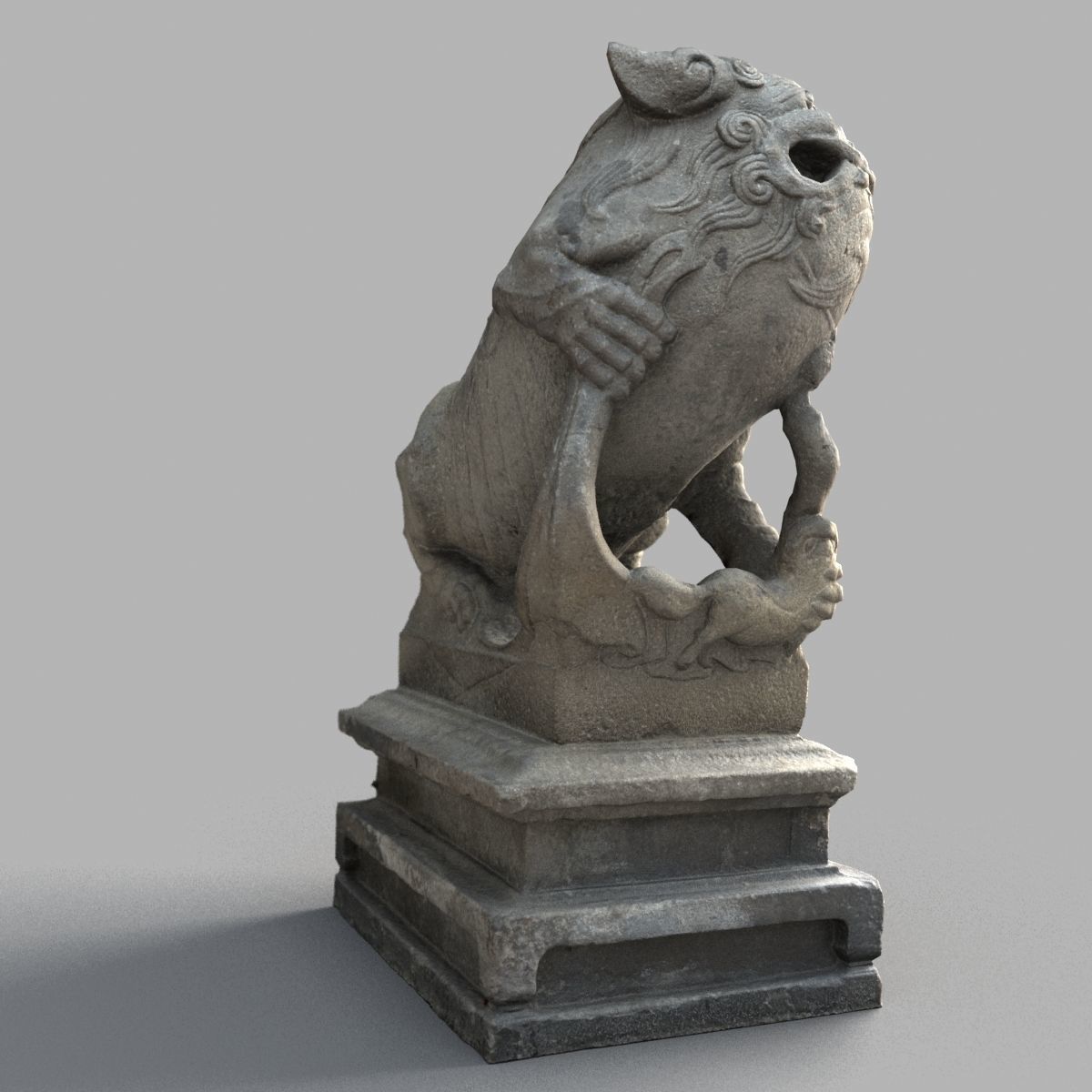 Lion-Statue-012F chinese statue Low-poly 3D model_1