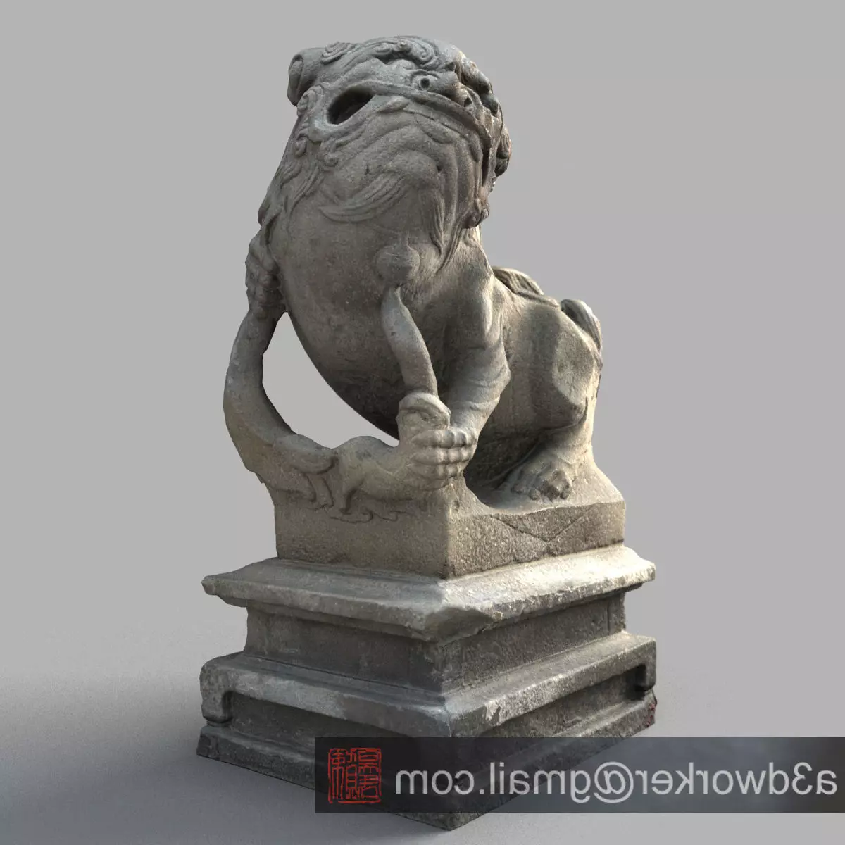 Lion-Statue-012F chinese statue Low-poly 3D model_0