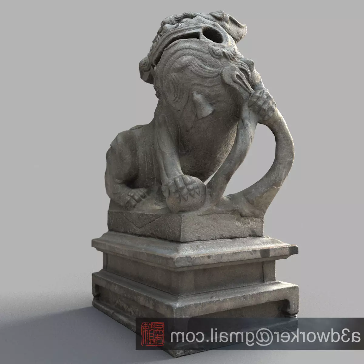 Lion-Statue-012M chinese lion statue Low-poly 3D model_0