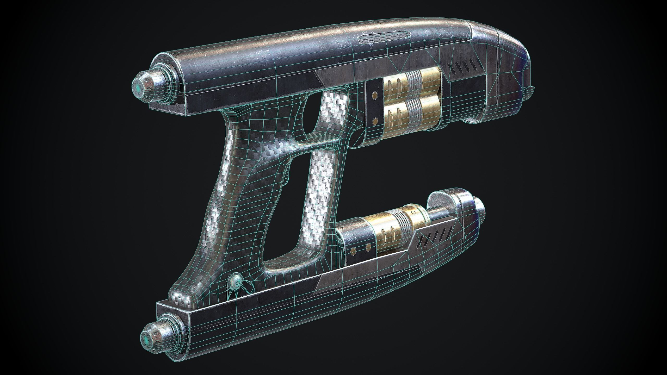 Star-Lord Gun Game-Ready Low-Poly PBR and High-Poly Low-poly 3D model_6