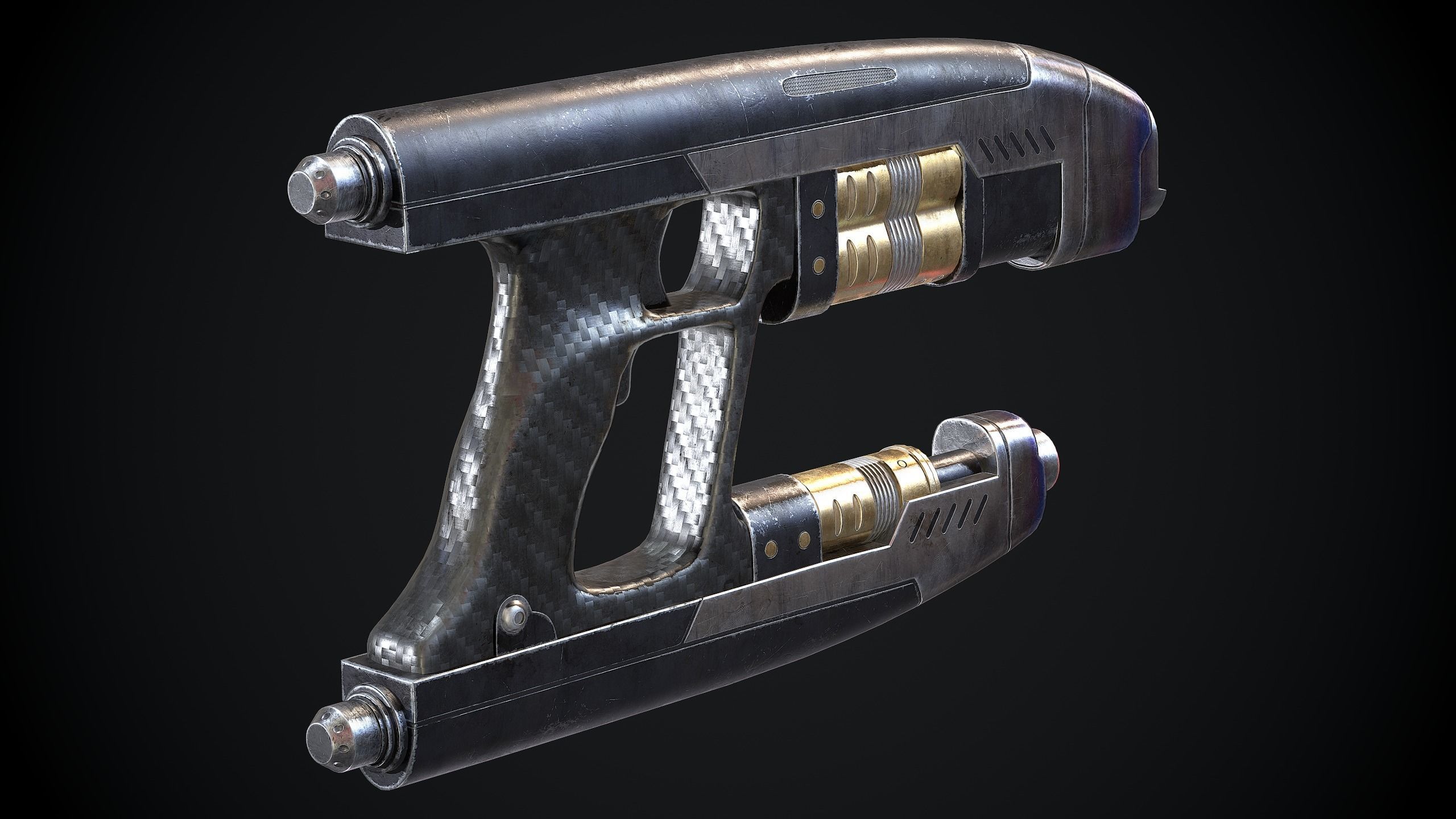 Star-Lord Gun Game-Ready Low-Poly PBR and High-Poly Low-poly 3D model_3