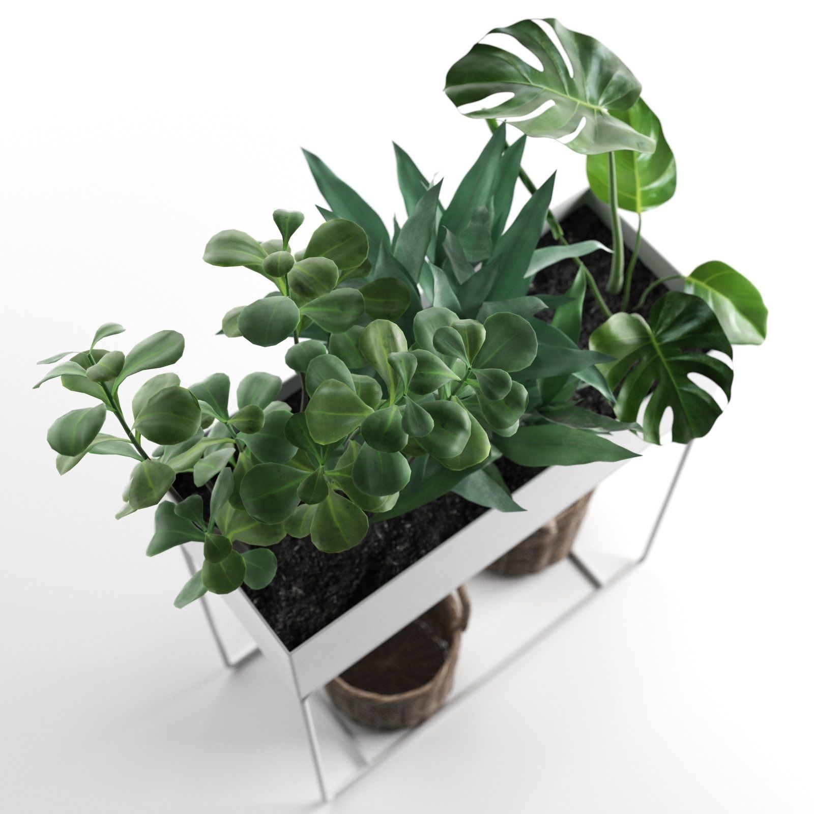 Plant Box with Wicker Baskets 3D model_1