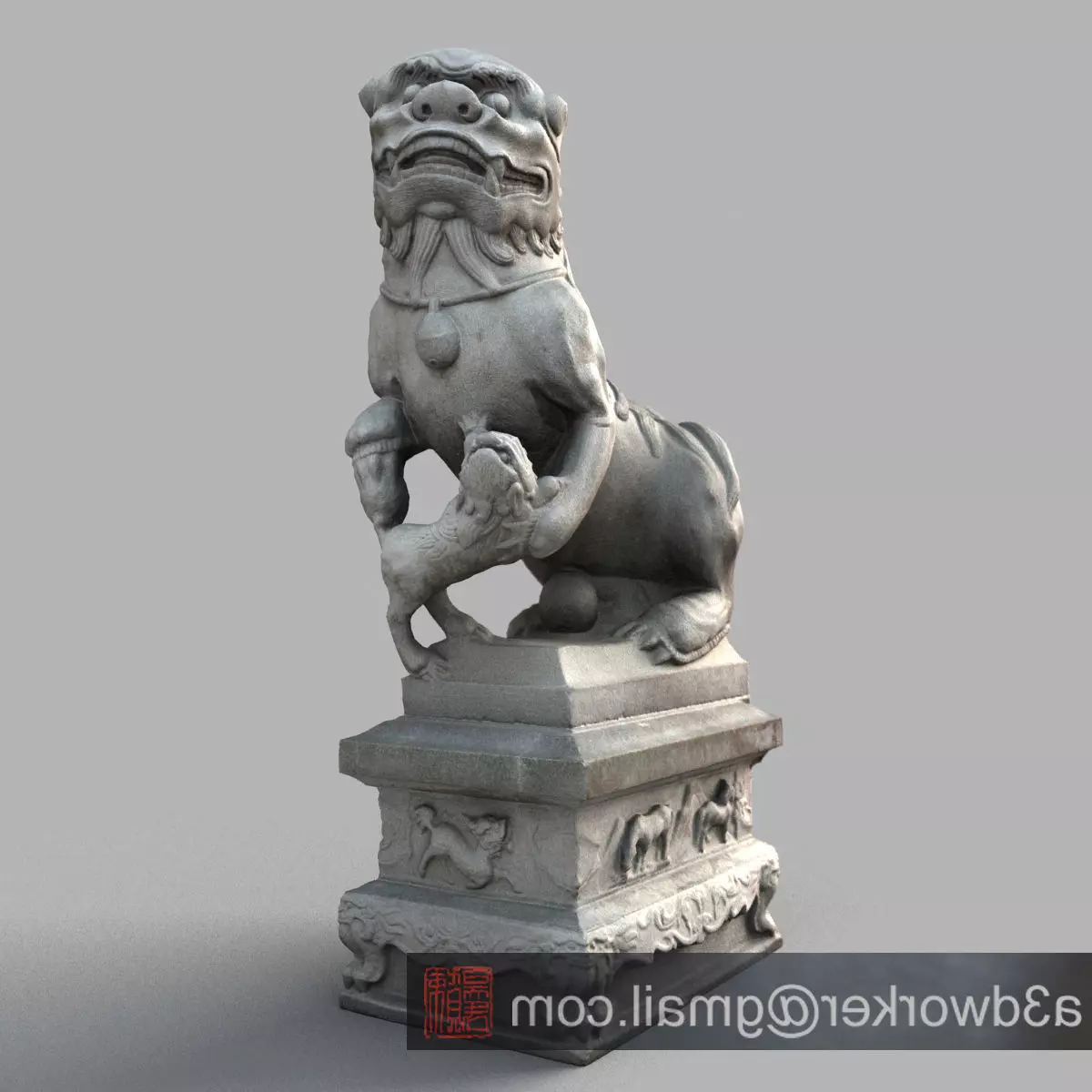 Lion-statue-013F chinese lion statue - chinese lion statue Low-poly 3D model_0